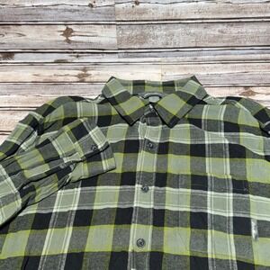 Eddie Bauer Button Down Shirt Mens Large Green Plaid Long Sleeve Flannel Cotton
